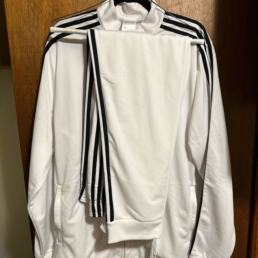 Adidas Tiro Track Jacket and Pants, White, XL Jacket and XL Pants.